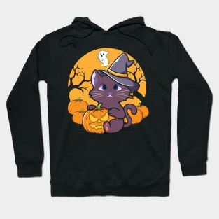 Halloween Cute Cat Pumpkin Witch Hat Hoodie